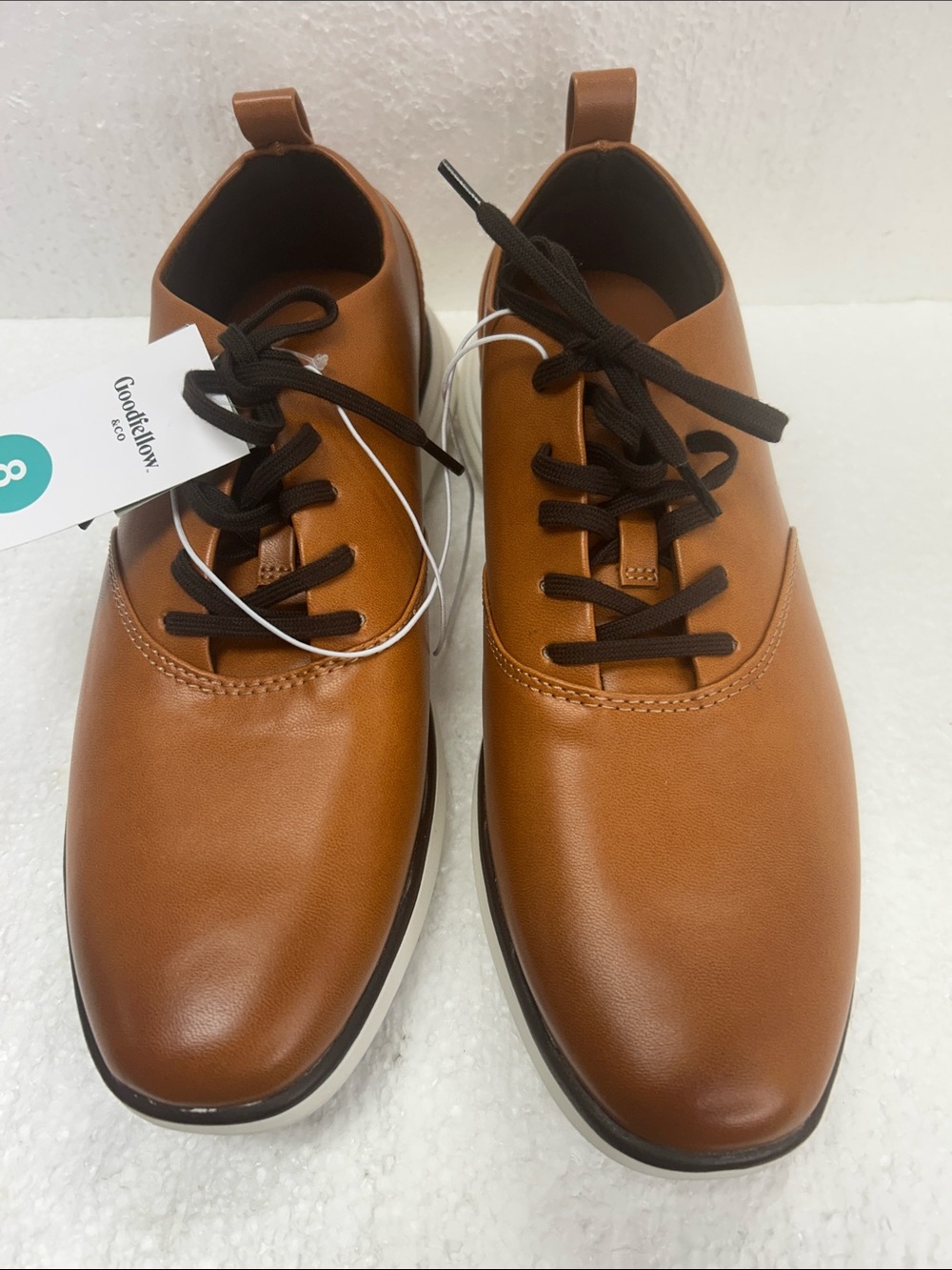 Goodfellow & Co Men’s Brown Leather-Look Derby Shoes with Black Laces